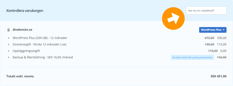 One.com rabattkod instruktioner